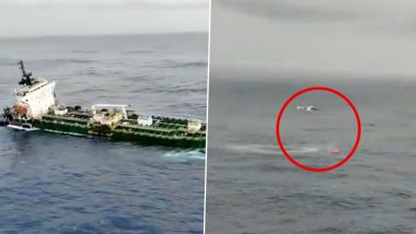 Indian Coast Guard Rescues 22 Crew Members of MT Global King I off Gujarat Coast (Watch Video)